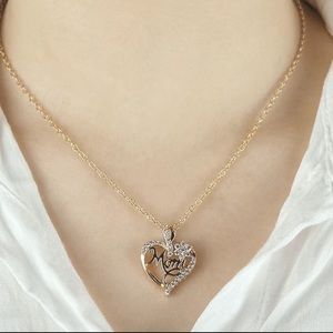 MOM shinny heart&flower necklace